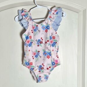 Ruffle Butts Pink and Blue Stripe Swimsuit 18-24 months